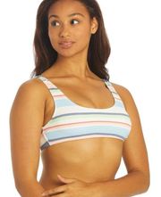 Roxy  Juniors’ Line Up Striped Pique Bralette Bikini Swim Top Off-White M NWT