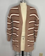 Grandpa Style Knit Striped Long Open Cardigan- Size Small