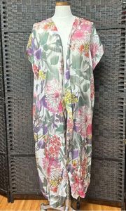 Bryn Walker silk floral duster cardigan medium maxi length fits up to XL