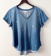 Cloth & Stone Blue Star Print V-neck Short Sleeve T-shirt Size M Cotton Blend