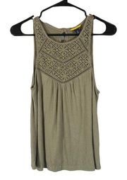 Prince & Fox Olive Green Boho Sleeveless Tank Top Women Sz S