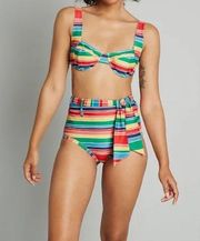 Modcloth The Greta Plus 1X Yellow Floral High-Waisted Bikini Bottom And Top