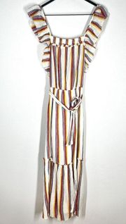 Saylor Sz L Goldia Striped Criss Cross Back Ruffle Midi Dress