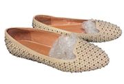 JEFFREY CAMPBELL Studded Cream Tan Round Toe Flats 7.5