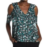 Parker Everglade Phlox cold shoulder floral multicolor silk top blouse womens S