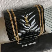 Saint Laurent Loulou Small Patent Leather Flap-Top Shoulder Bag in Black