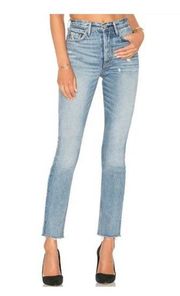 GRLFRND Karolina Button Fly High Rise Straight Leg Raw Hem Jeans