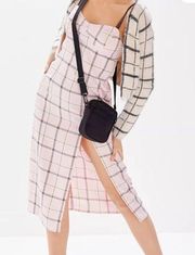 Urban Outfitters  Cher Plaid Pink Satin Midi Slit Dress Size Small