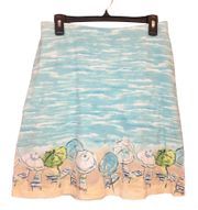 J Jill Aegean Beach Ocean Print Pocket Skirt Blue Small