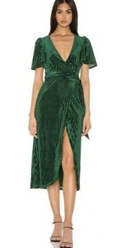 Privacy Please Rina Midi Wrap Dress in Emerald Green Velvet Revolve Womens Sz XS