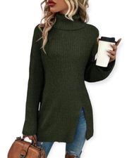 SZ S long green turtleneck sweater