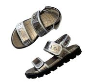 NEW Christian Louboutin Lock Cool Embossed Dad Sandals 36 Silver