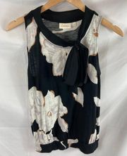 Deletta Anthro Floral Tie Neck Top Linden Size Small