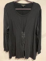 Lane Bryant  Tunic Top-Black Tie-Front L/S Rayon/Spandex EUC Womens 18/20