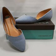 Blue & White Striped Flats Womens 10 Pointed Toe w Open Sides ModCloth Shoes