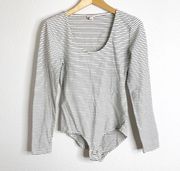 J Crew Black & White Striped Scoop Neck Long Sleeve Bodysuit Size Small