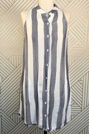 Bella Dahl Striped Button-front Dress Blue White