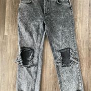 Free People Maggie Mid-Rise Straight Leg Distressed Gray Jeans Acid Wash Cropped