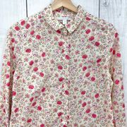 LC Lauren Conrad MEDIUM Pink Floral Button Up Shirt Long Sleeve 100% Cotton