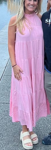 Pink Sleeveless Halter Maxi Dress