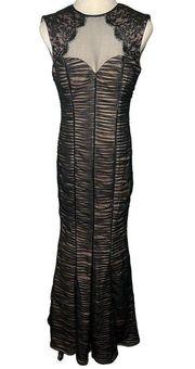 JS Collection Ruched Black and Nude Mermaid Evening Gown Size 2