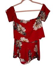 Missguided Womens Red Floral Polyester Playsuit Romper One-Piece 6 Zip Summer