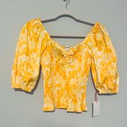 Ballon Puff Sleeve Smocked Top In Yellow