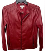 Christopher Banks Red Leather Motorcycle Jacket