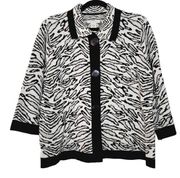 Covington Womens Wool Blend Zebra Animal Print Cardigan Sweater Size Large New