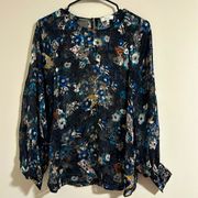 Reiss Sheer viscose black blue floral blouse