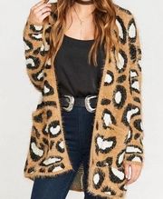 Show Me Your Mumu Mellow Cozi Cardi Open Sweater Leopard Long Small