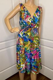 Sleeveless Tropical MIDI Dress Pink Blue White Green Purple Size Large