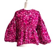 Kika Vargas X Target Blouse Top Pink Floral Mum Extreme Puff Sleeve Scallop L