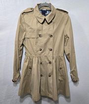 Tan Canvas Double Breasted Princess Women's Trench Coat Size Medium