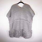 Rebeca Minkoff Chunky Braided Knit Stretch Frilly Pullover V Neck Sweater Gray 