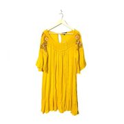 Suzanne Betro boho yellow beach pullover dress embroidered sleeve large