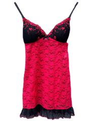 Vintage 90s  Red Black Floral Lace Lingerie Intimate Nightgown