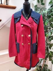 Vintage Forever21 Red Polyester Double Breasted Long Sleeve Long Coat Size Large