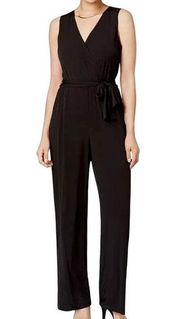 NY Collection Sleeveless Belted Jumpsuit Pockets - Solid Black - Size Medium