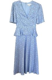 TED BAKER MABBEL DOTTY PEPLUM Polka Dot DRESS, BLUE/BLACK DOT size 0/US 2