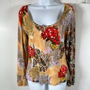 Vintage Y2K Newport News Womens Top Sweater Medium Floral Scoop Neck Sequin