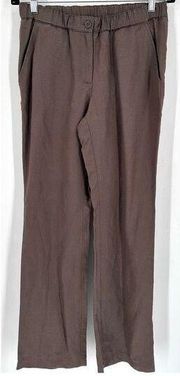 Eileen Fisher Women's Elastic Waist Tencel Linen Straight Pants Rye Brown Size 6