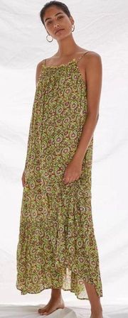 Flounced Maxi Lounge Dress Spaghetti Strap Abstract Low Back Sz L