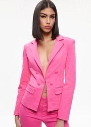 Alice + Olivia Pink Mya Notch Collar Fitted Front Button Denim Blazer 14