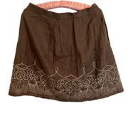 Elie Tahari brown linen A line embroidered floral skirt size 10