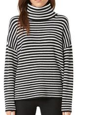 French Connection Micro Stripe Long Sleeve Turtleneck Sweater Black/White Medium