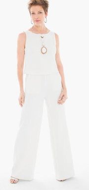 Chico's Black Label Crop Overlay Jumpsuit Off White Wide Leg Crop Size 2 (Large)