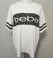 Bebe Sport White & Black Mesh Logo Activewear Tee Size 1X