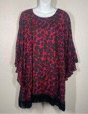 Uncle Frank Leopard Print Fringe Bell Sleeve Blouse Size Med