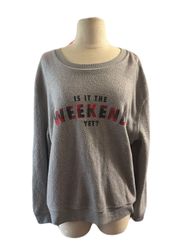 Sweater Faux Fur Is It The Weekend Yet Long Sleeve Logo Gray Size XL